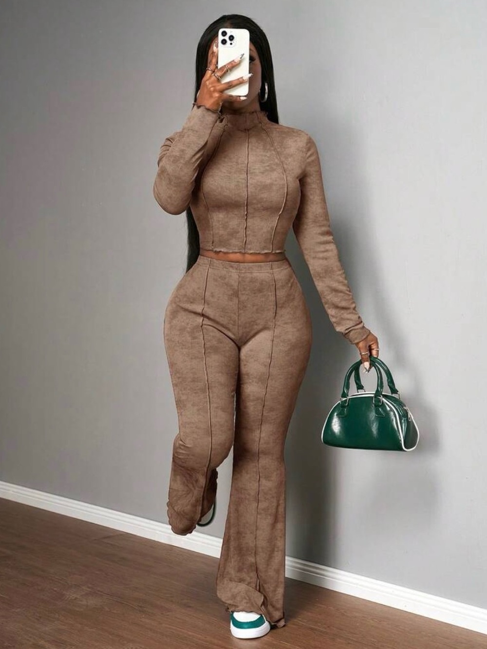 SHEIN Brown Boot Cut Two-Piece Set